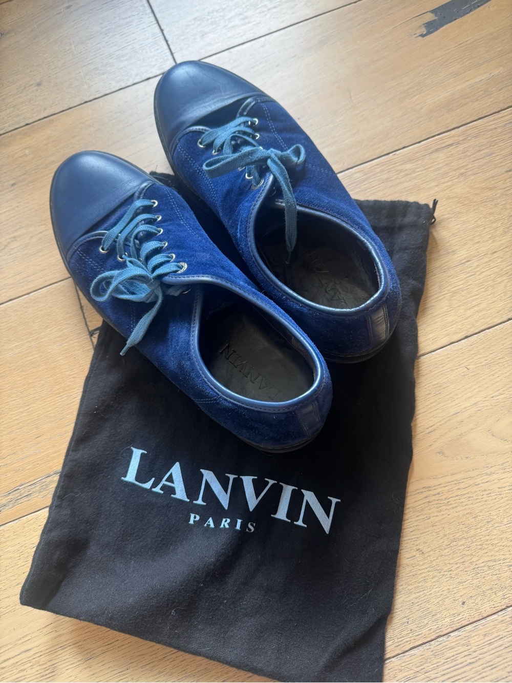 Lanvin Men's Navy Suede & Leather Lace-Up Sneakers - men’s size 12